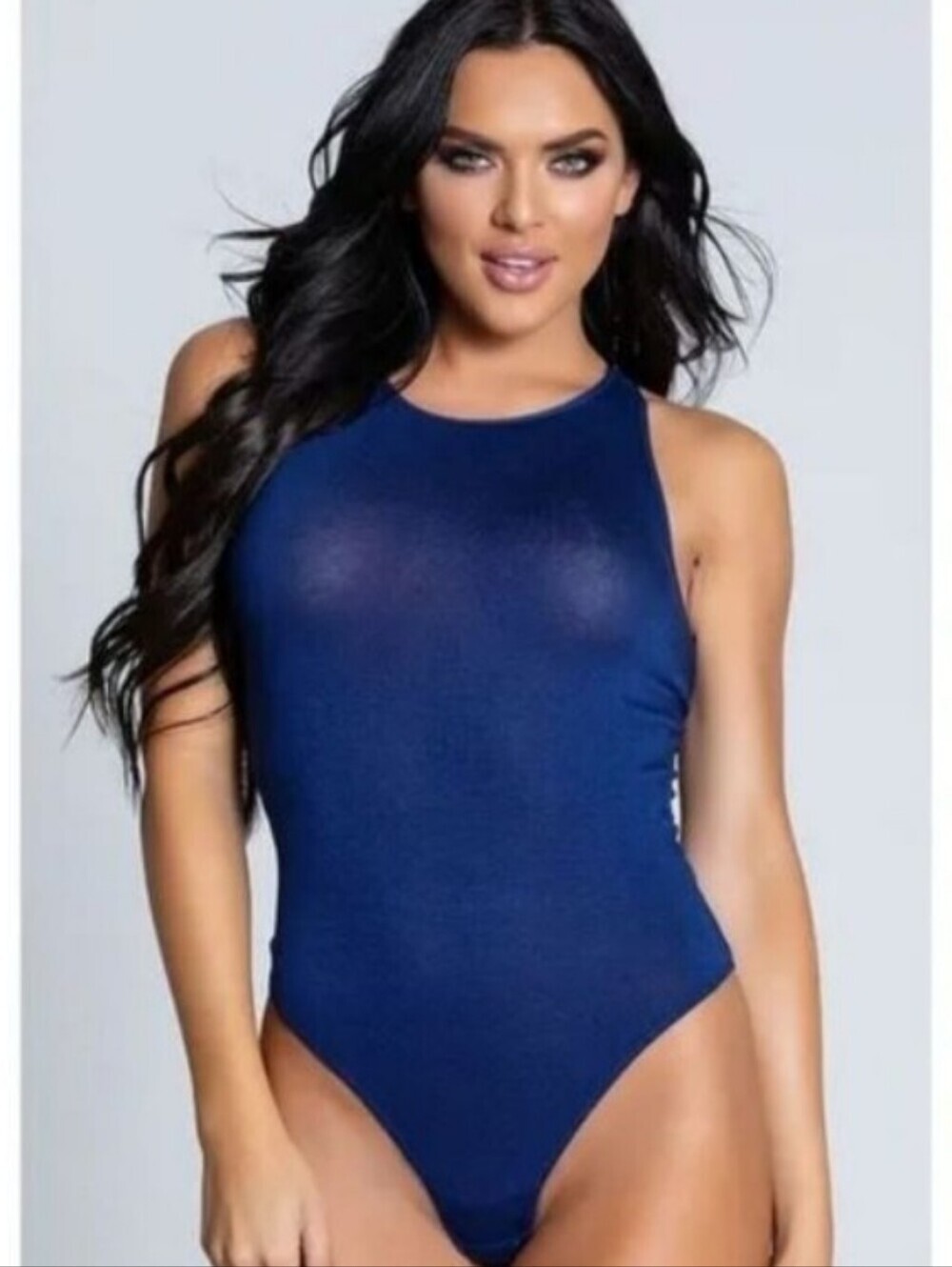 Rene Rofe Blue Sleeveless Racerback Thong Bodysuit Size Small